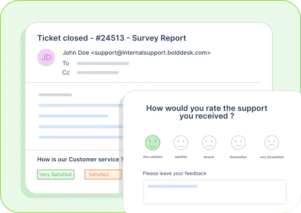 Automated help desk ticket closure email with CSAT feedback example using service desk automation by BoldDesk.