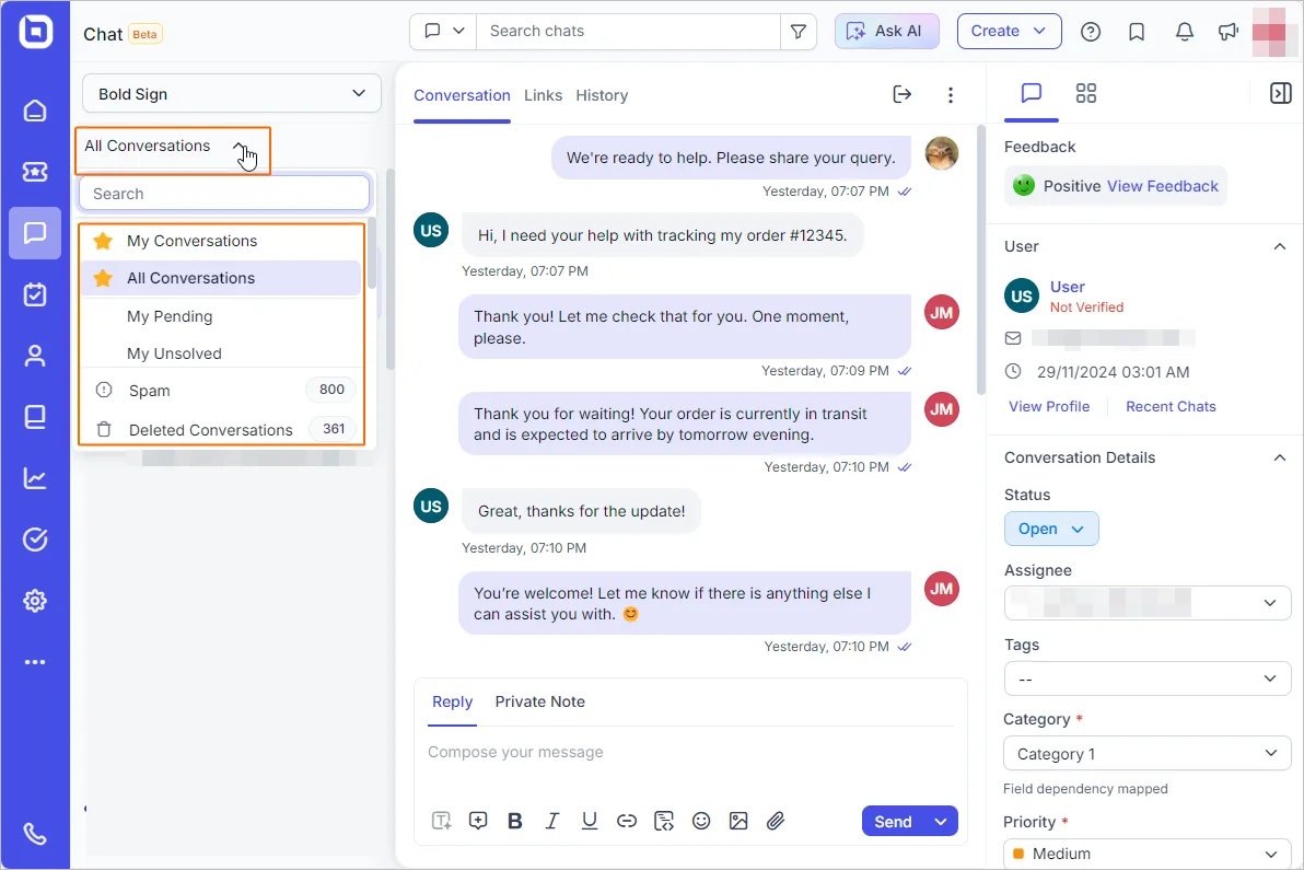 Live chat release: All in one conversation view