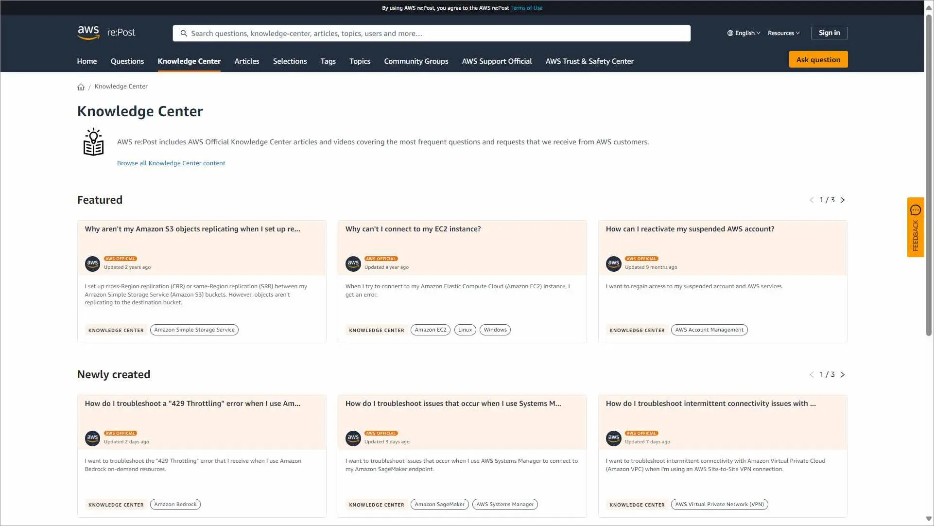 Amazon web service knowledge base example