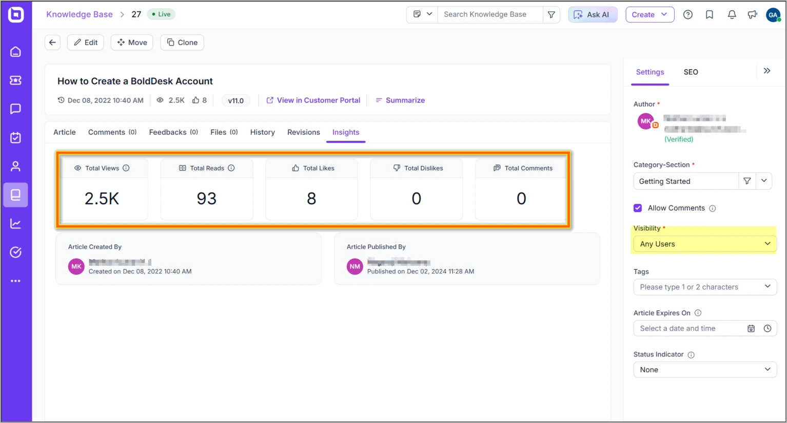 BoldDesk's Knowledge Base Insights