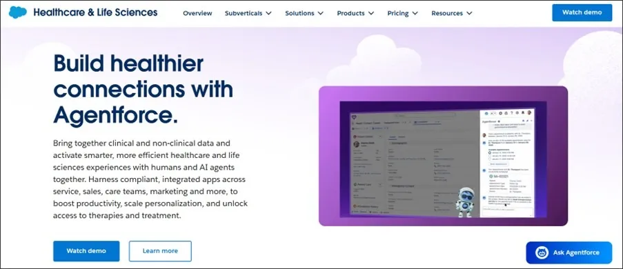 Salesforce Agentforce healthcare platform connecting clinical data with compliant service automation and support tools